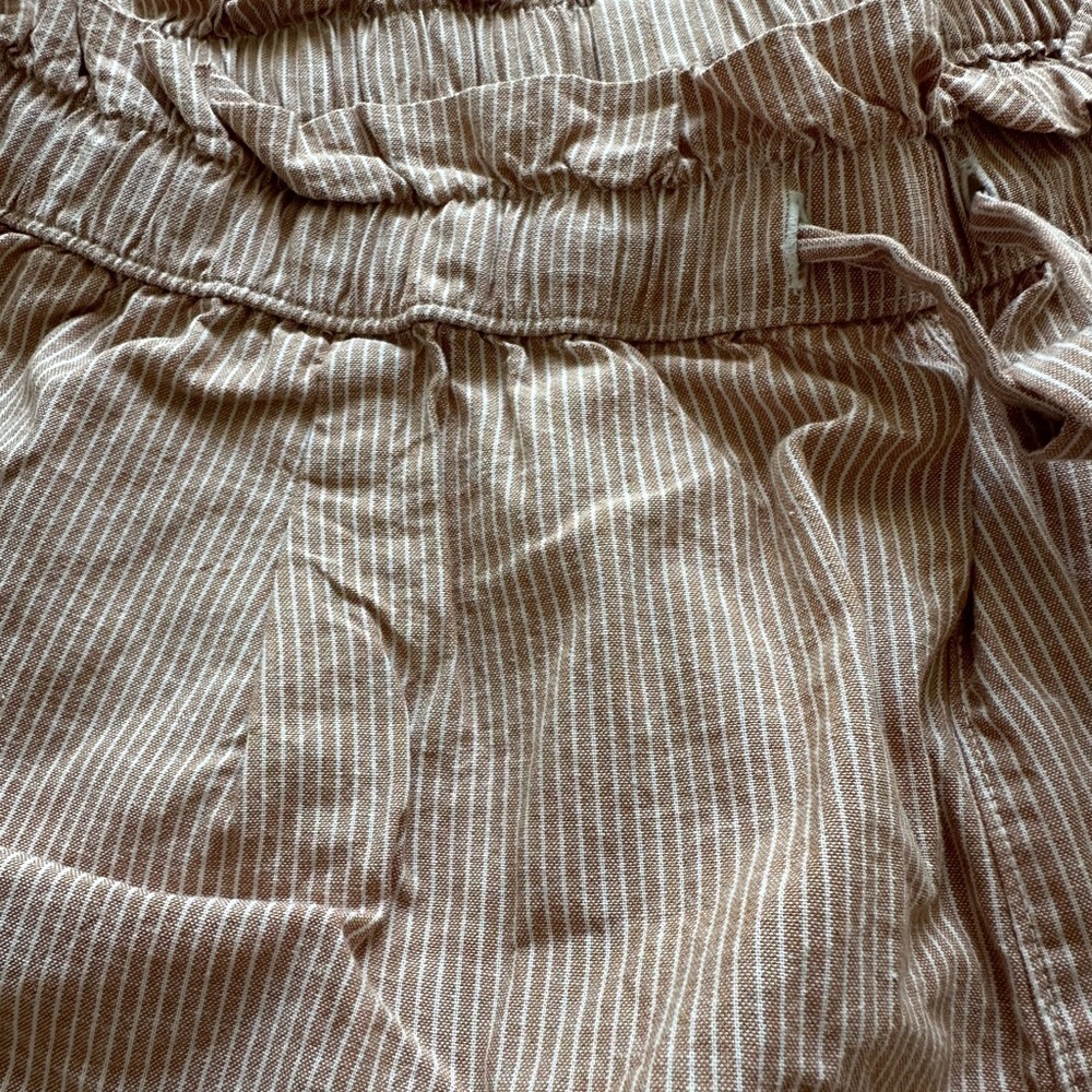 UNIQLO WOMENS PAPER BAG TIE WAIST COTTON LINEN BLEND STRIPE SHORTS LT ORANGE M - Picture 4 of 5